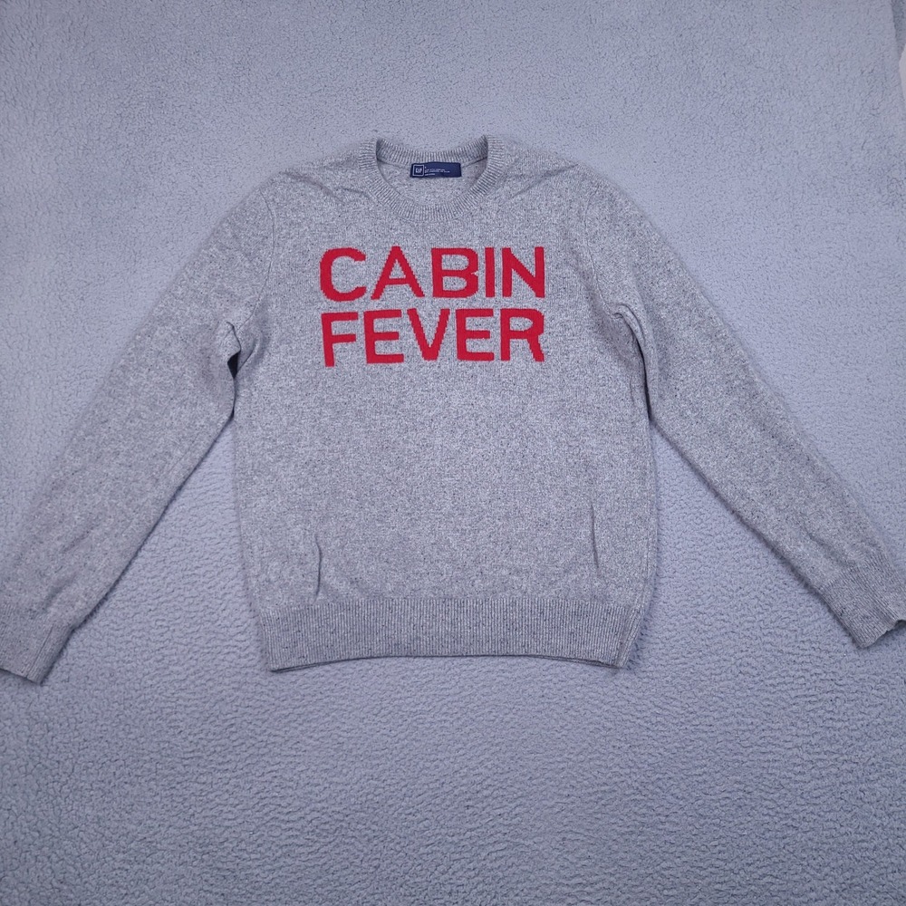 Gap Cabin Fever Lambswool Blend Sweater Womens Large Gray Red Crewneck